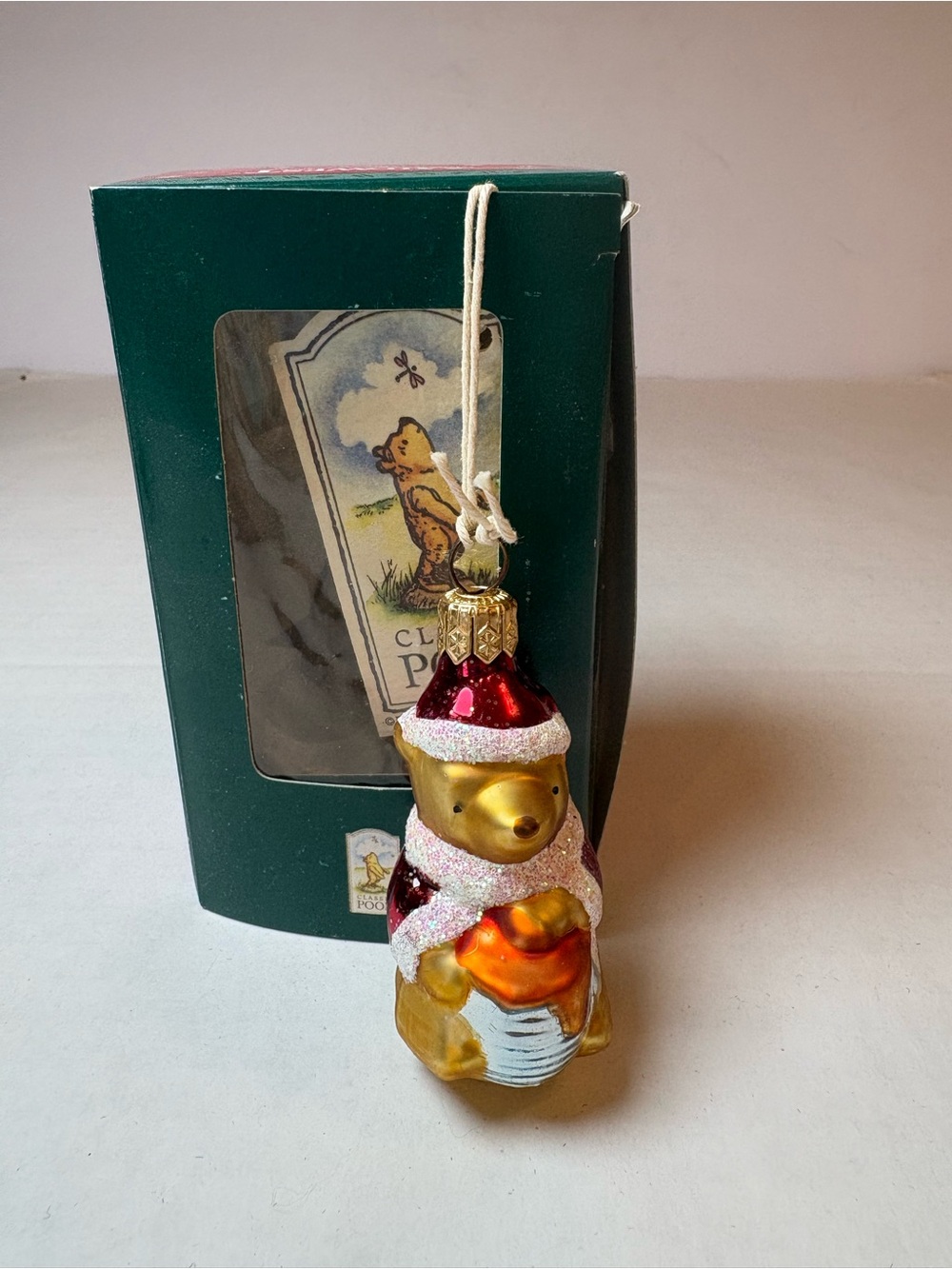 Disney VTG 1997 Classic Winnie The Pooh Santa Blown Glass Christmas Ornament